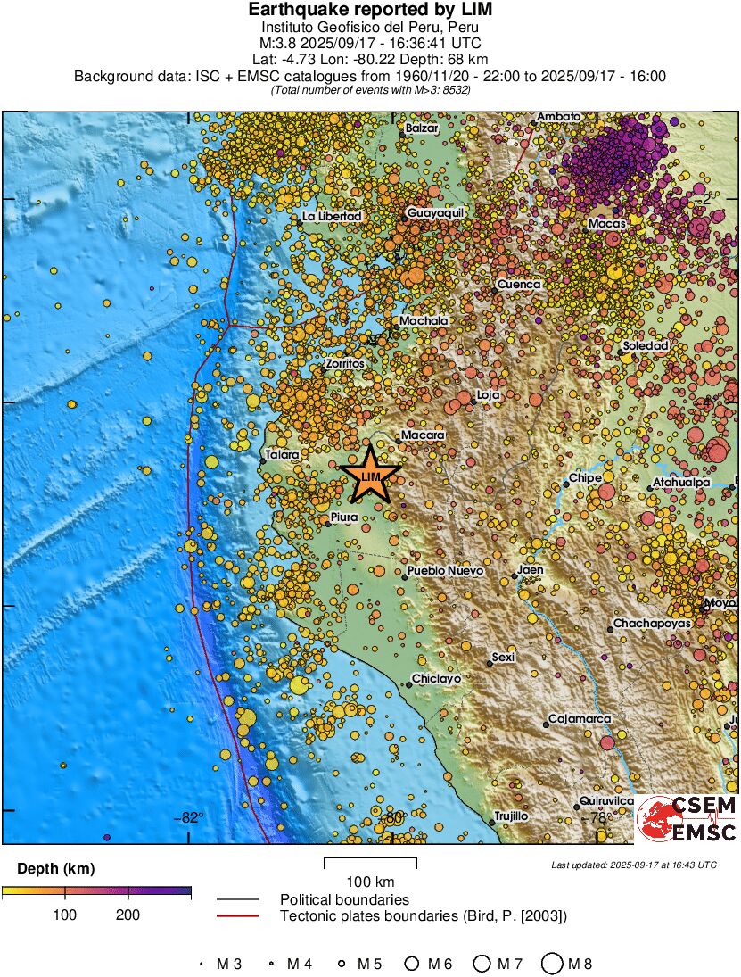 regional depth historical seismicity