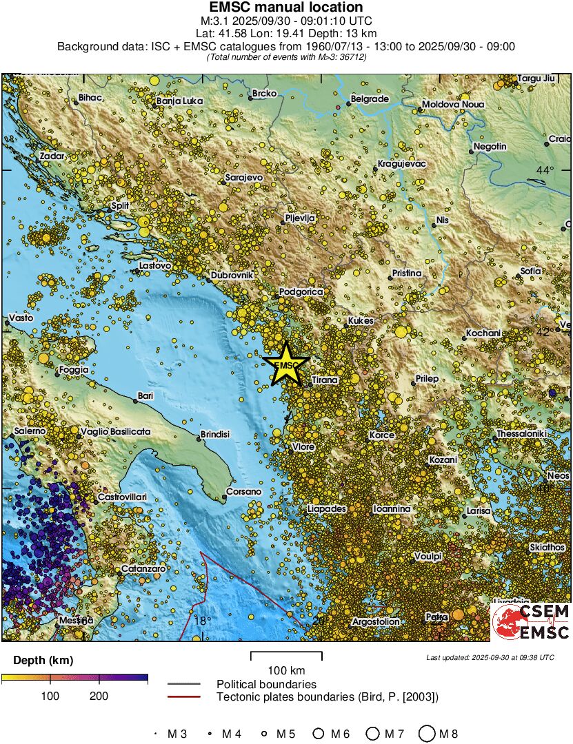 regional depth historical seismicity
