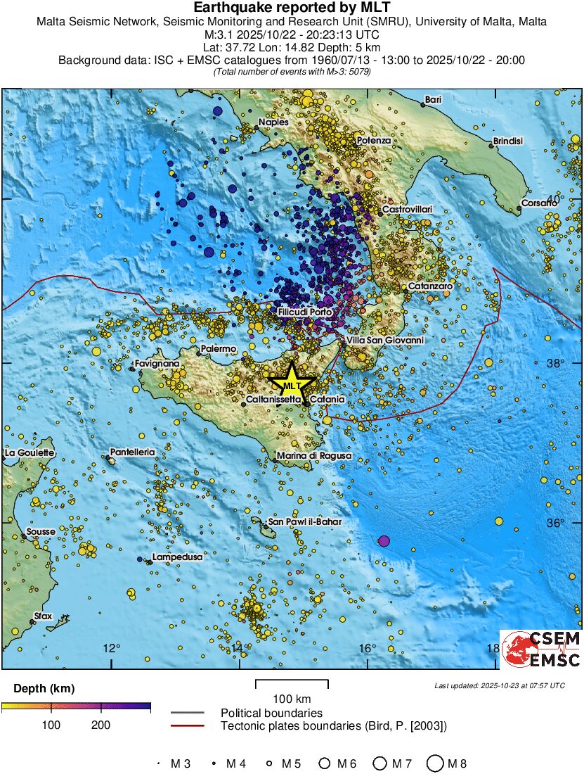 regional depth historical seismicity