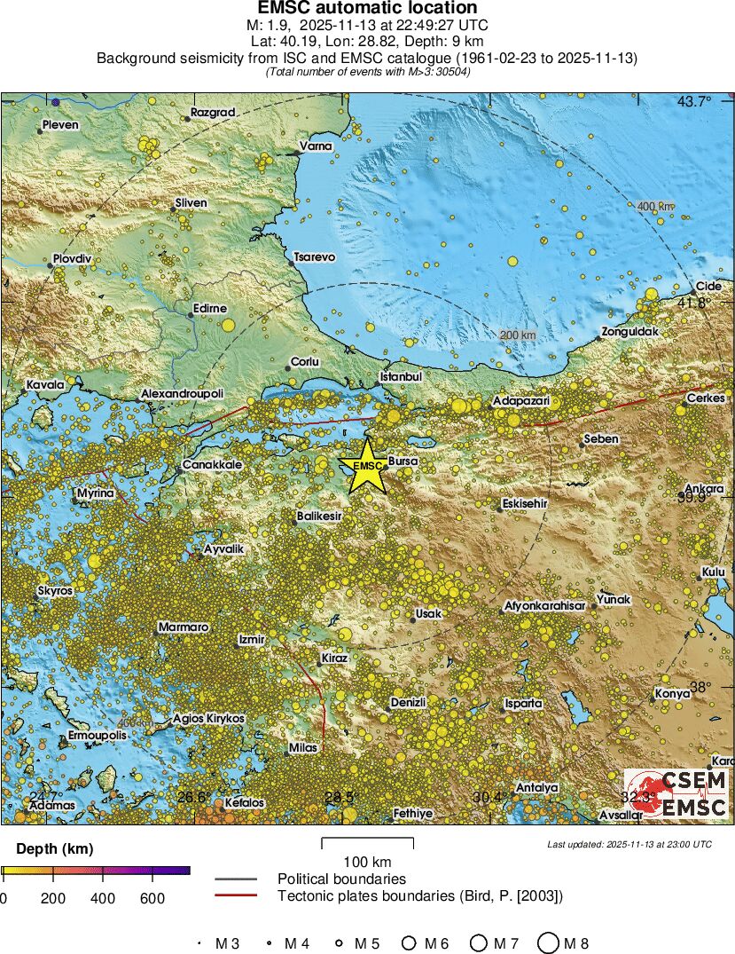 regional depth historical seismicity