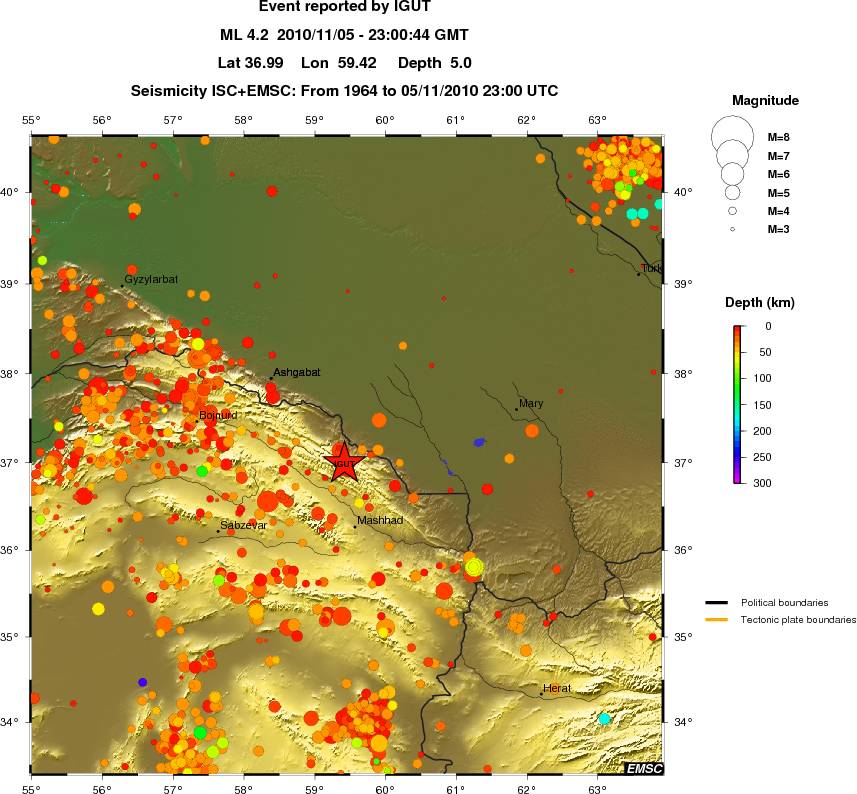 regional depth historical seismicity