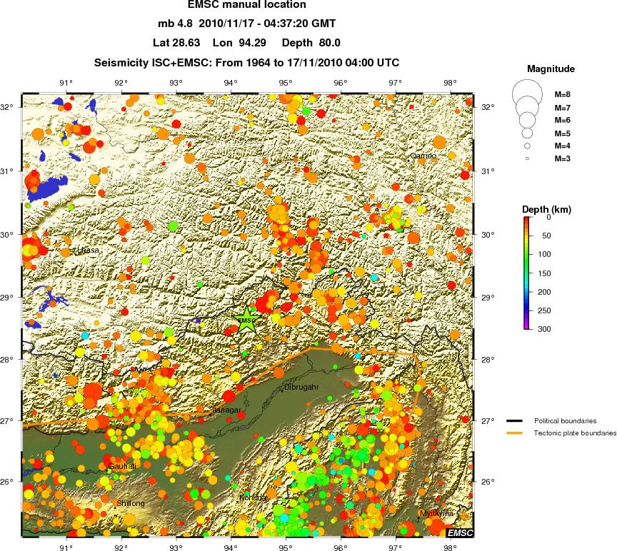 regional depth historical seismicity