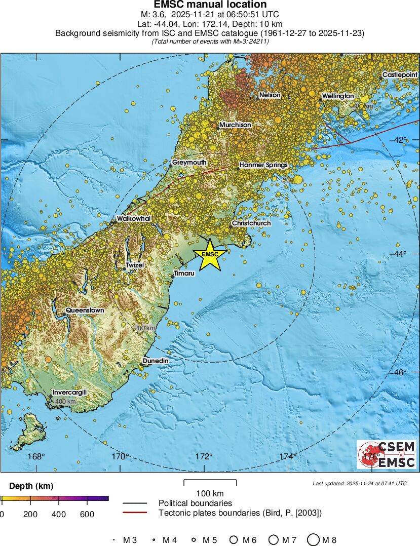 regional depth historical seismicity