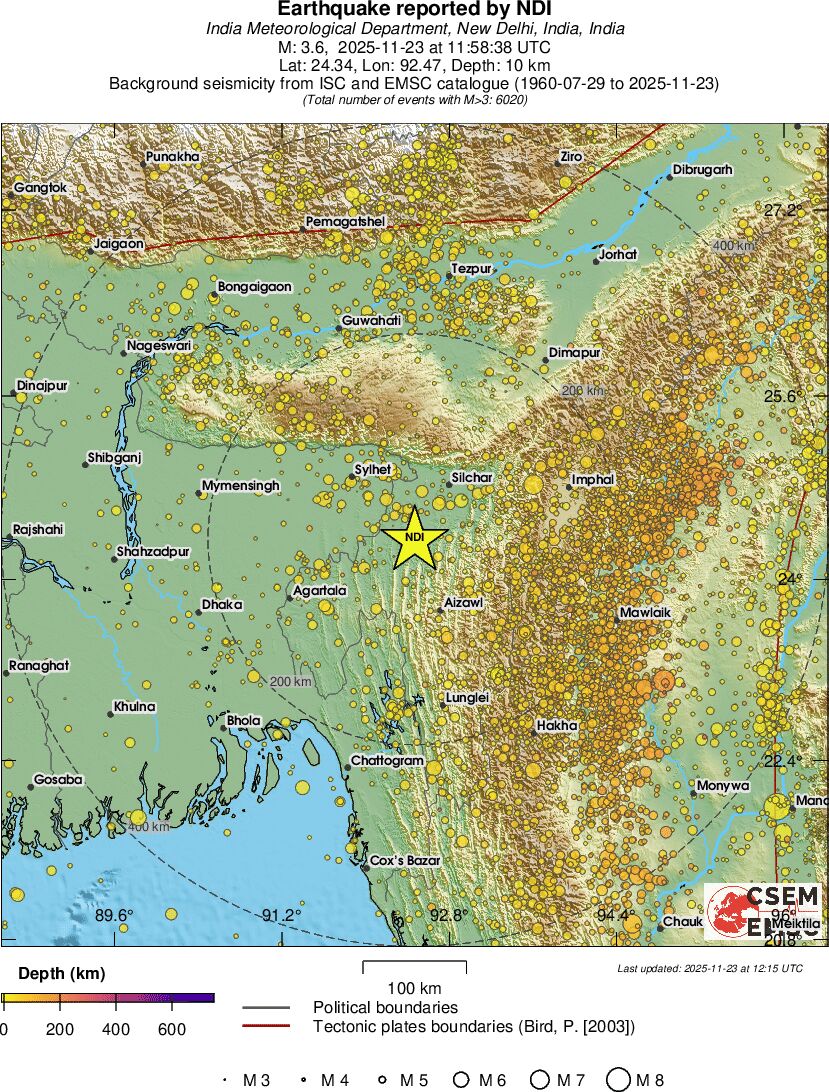 regional depth historical seismicity