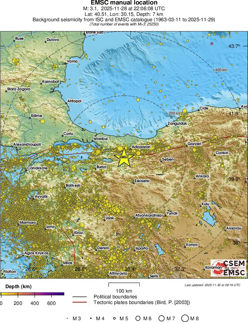 regional depth historical seismicity