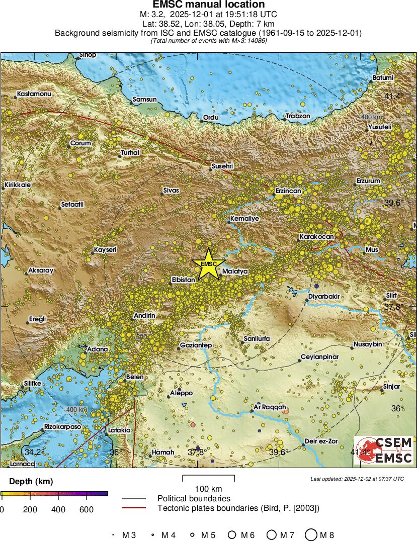 regional depth historical seismicity