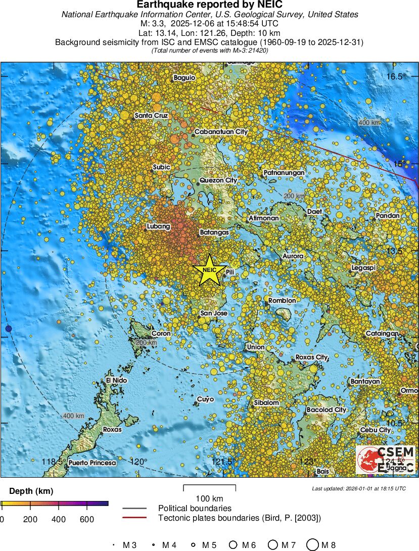 regional depth historical seismicity