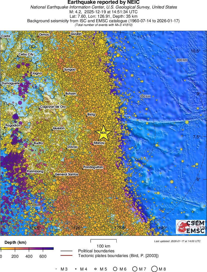 regional depth historical seismicity