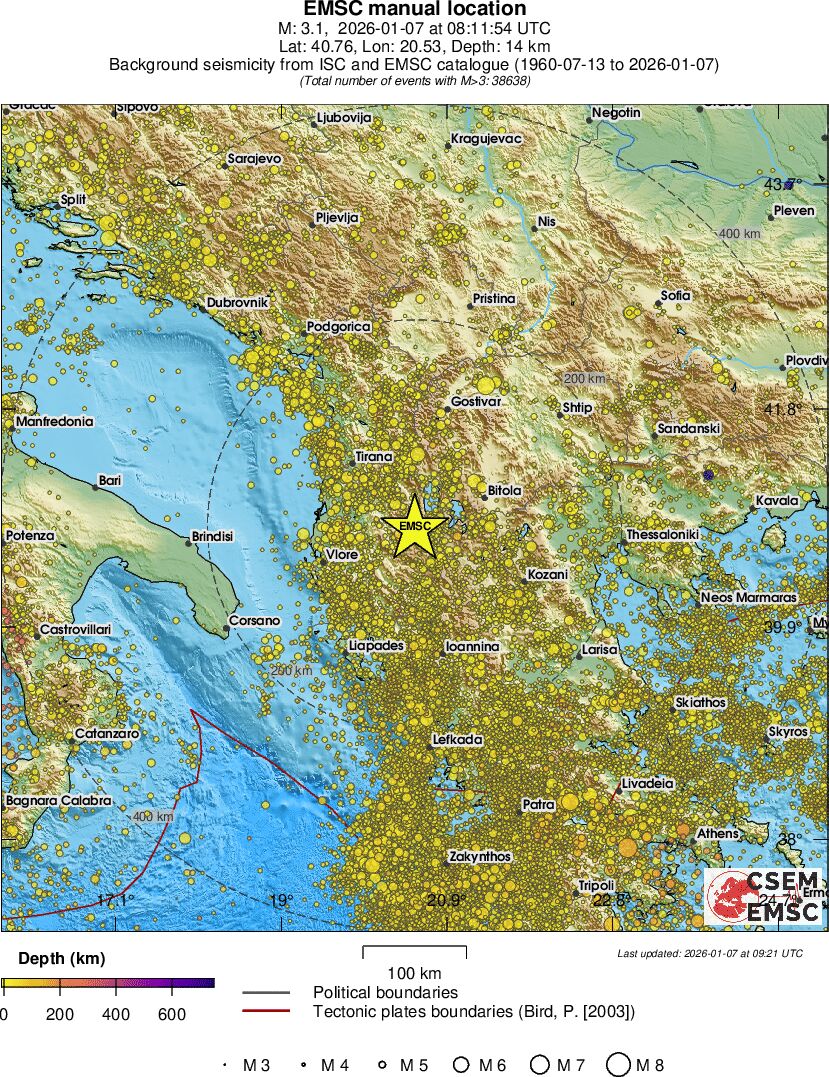 regional depth historical seismicity