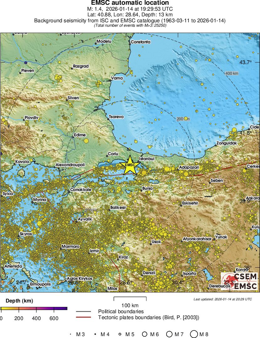 regional depth historical seismicity