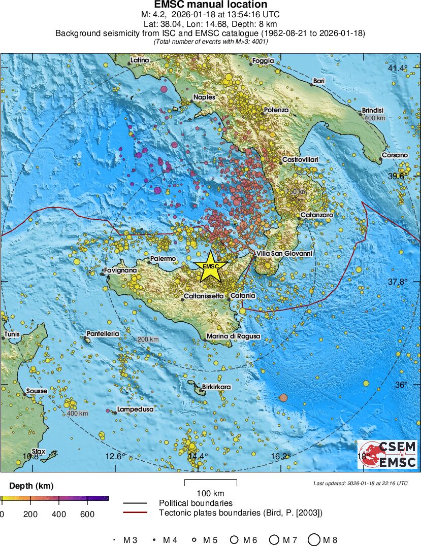 regional depth historical seismicity