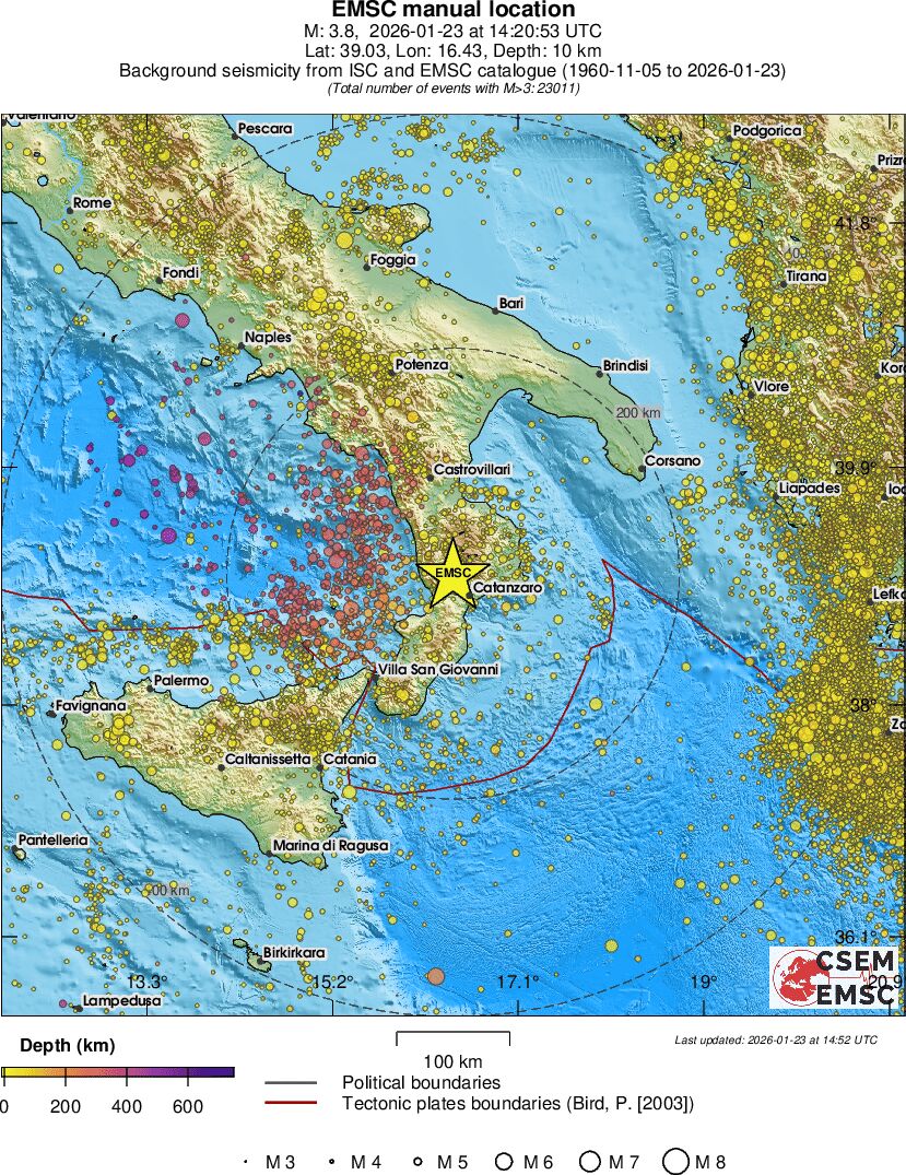regional depth historical seismicity