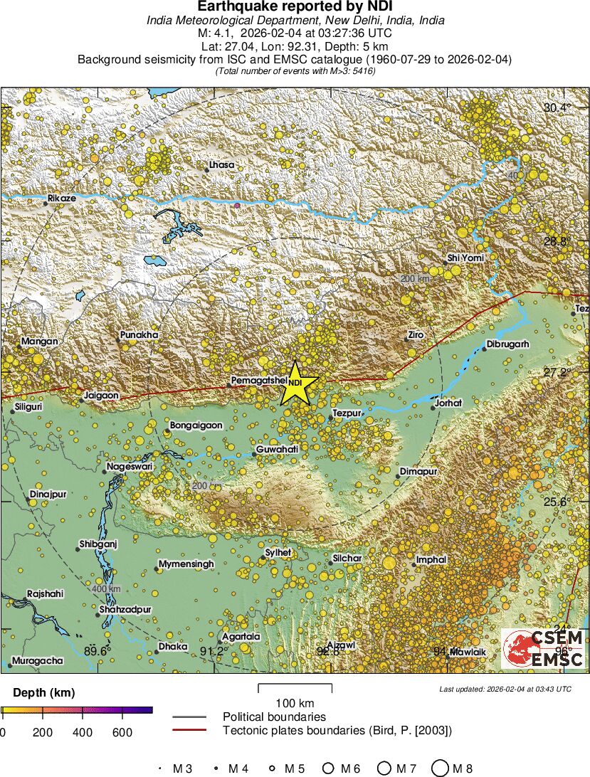 regional depth historical seismicity