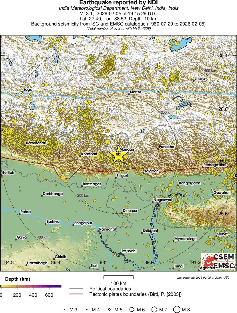regional depth historical seismicity