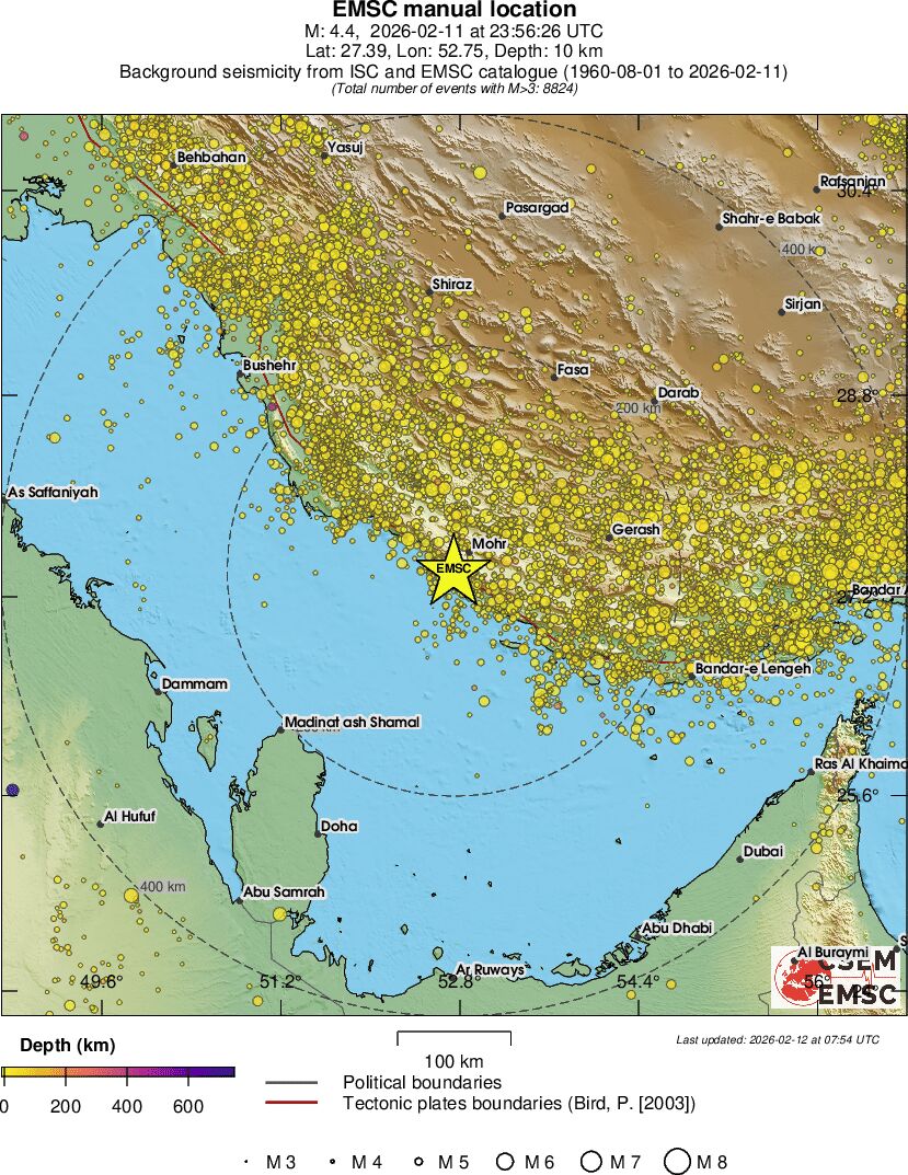 regional depth historical seismicity
