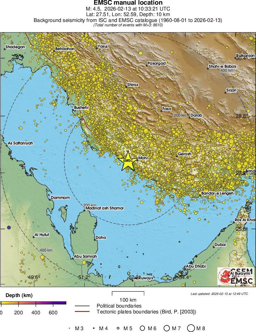regional depth historical seismicity