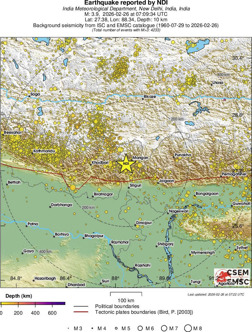 regional depth historical seismicity