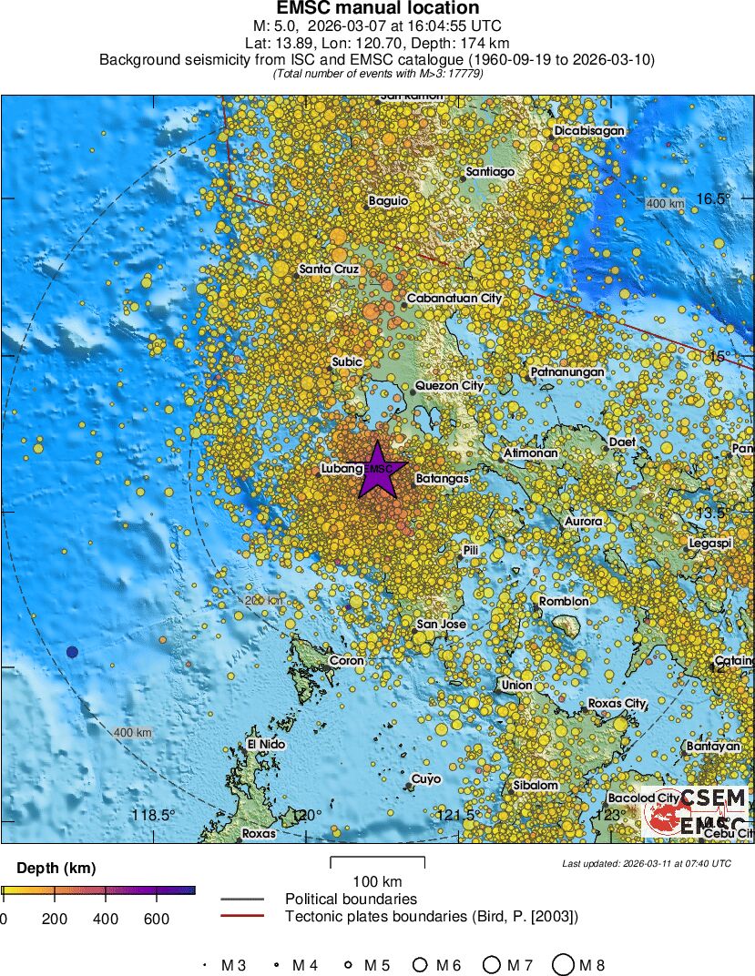regional depth historical seismicity
