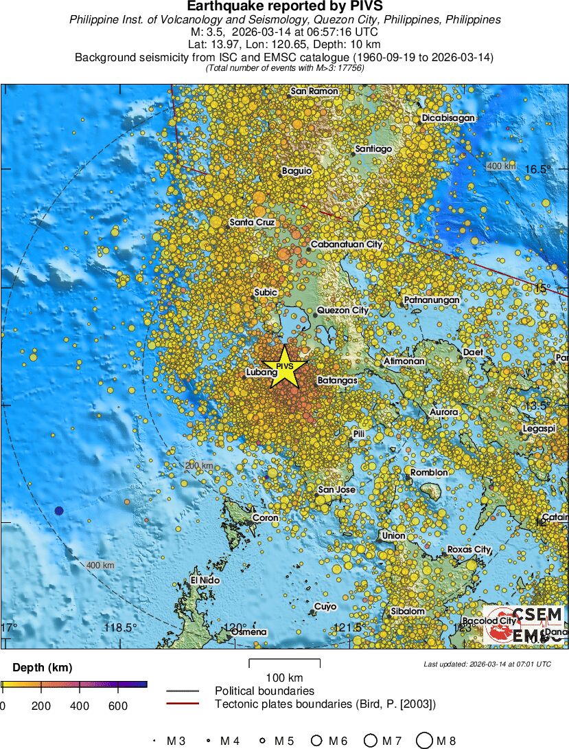 regional depth historical seismicity