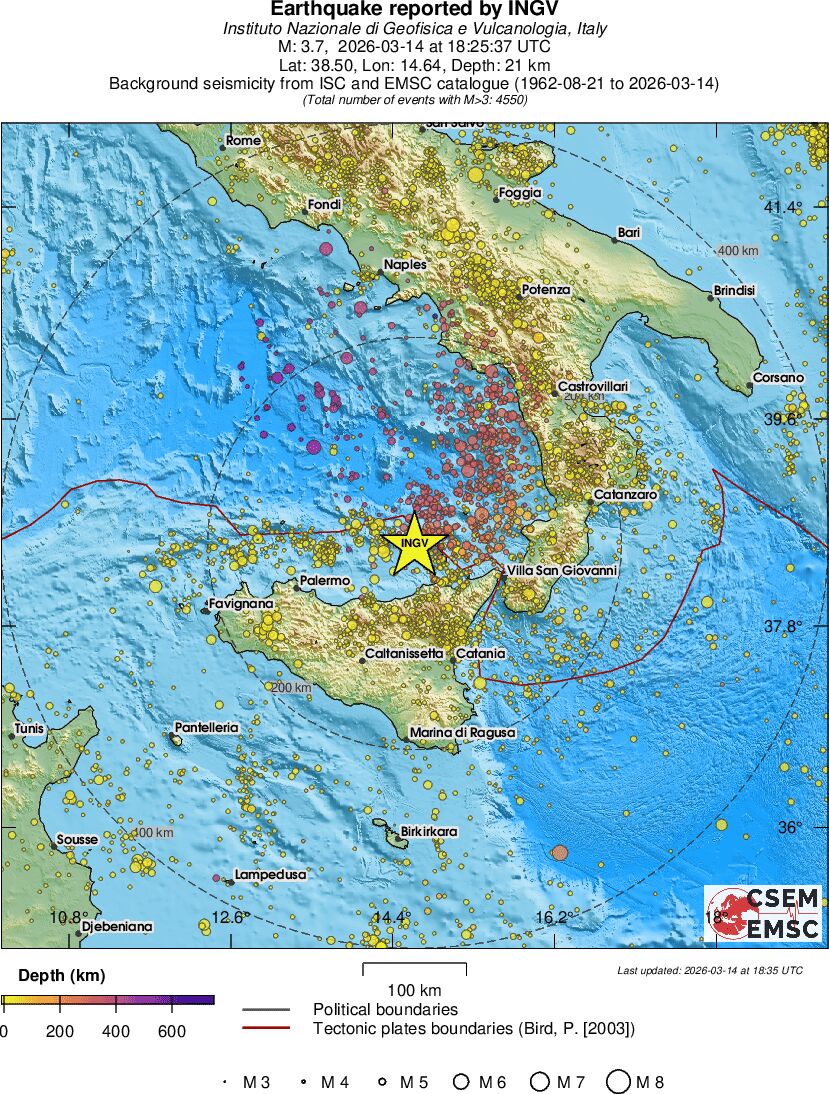 regional depth historical seismicity