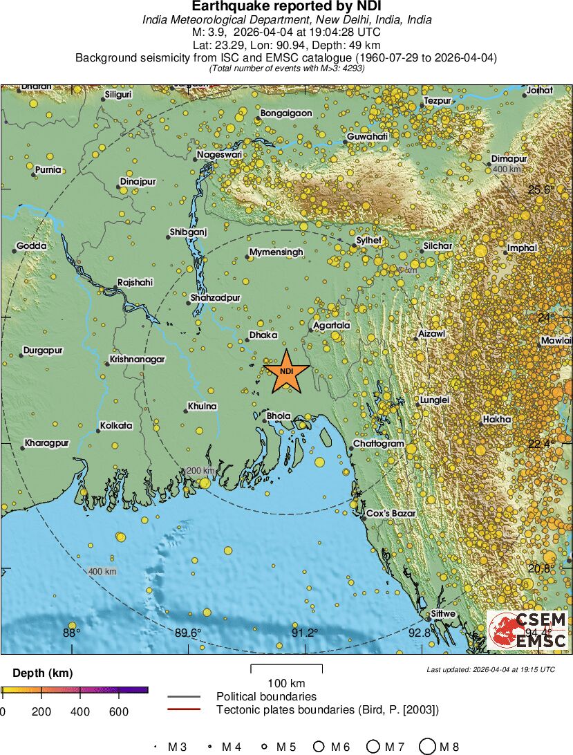 regional depth historical seismicity