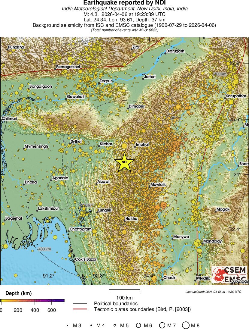 regional depth historical seismicity