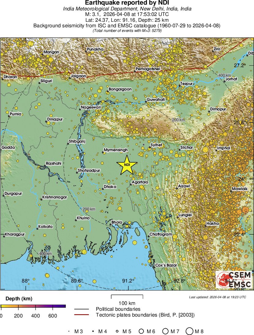 regional depth historical seismicity