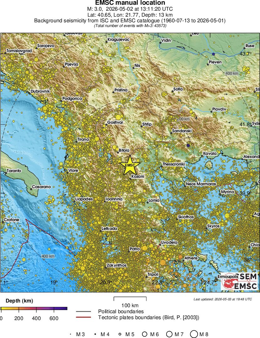 regional depth historical seismicity