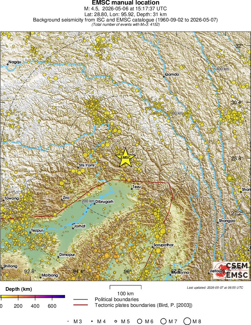 regional depth historical seismicity