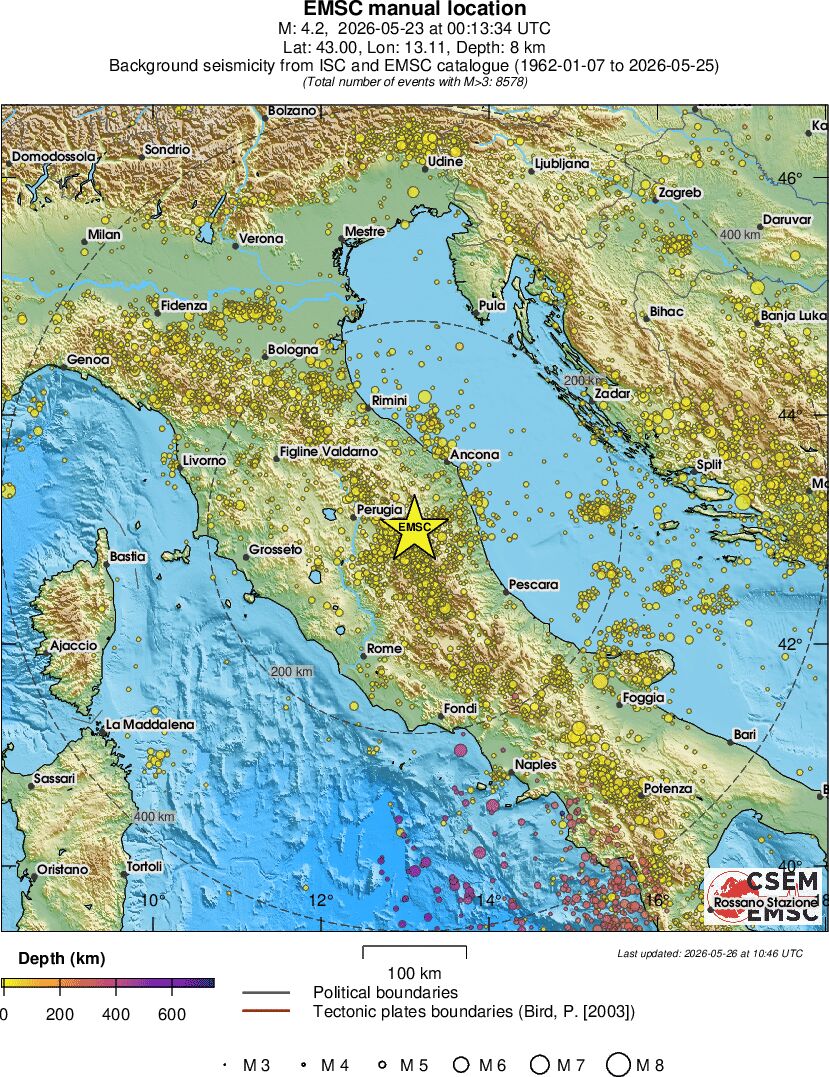 regional depth historical seismicity
