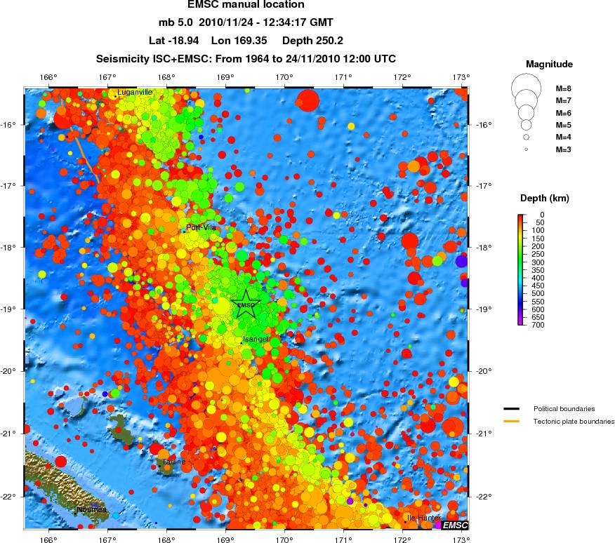 regional depth historical seismicity