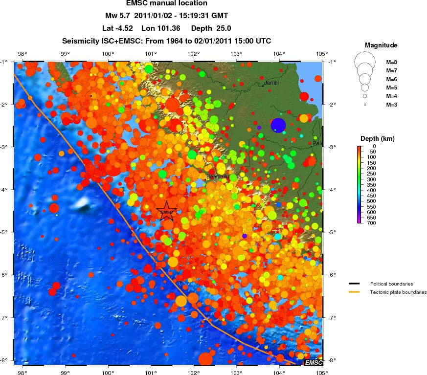 regional depth historical seismicity