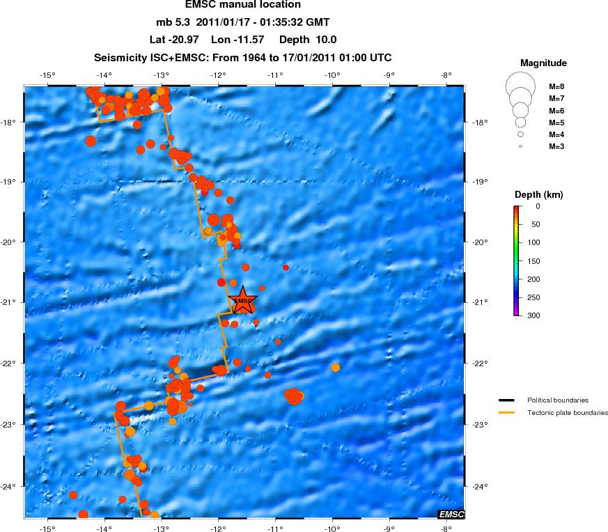 regional depth historical seismicity
