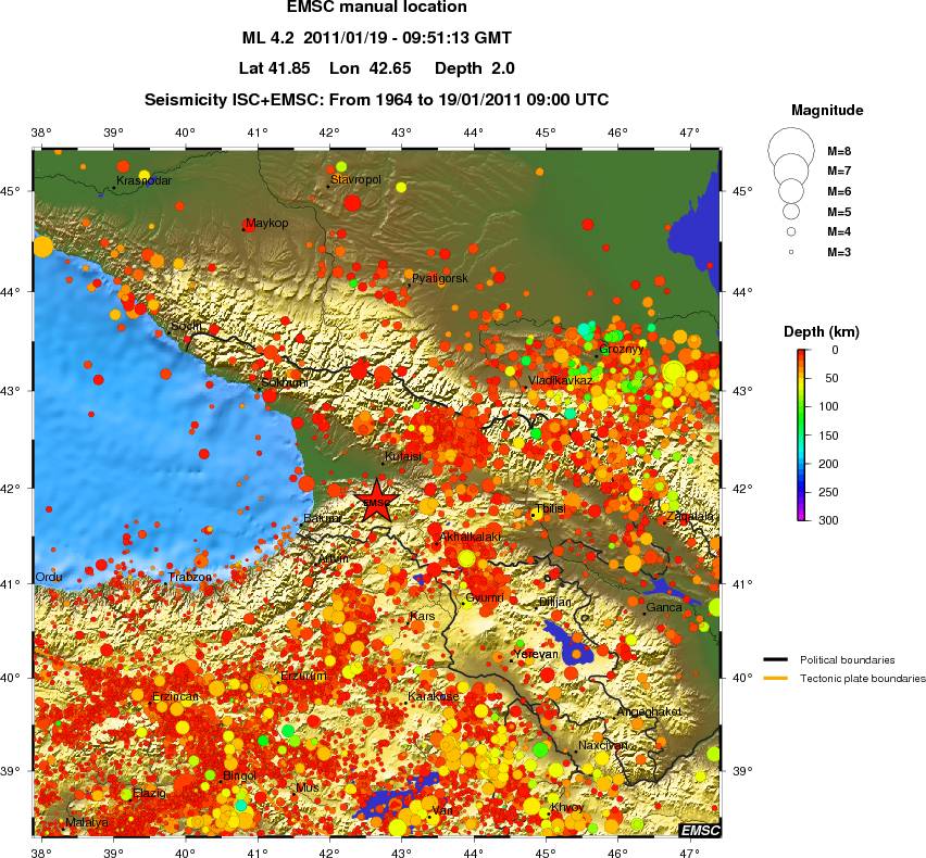 regional depth historical seismicity