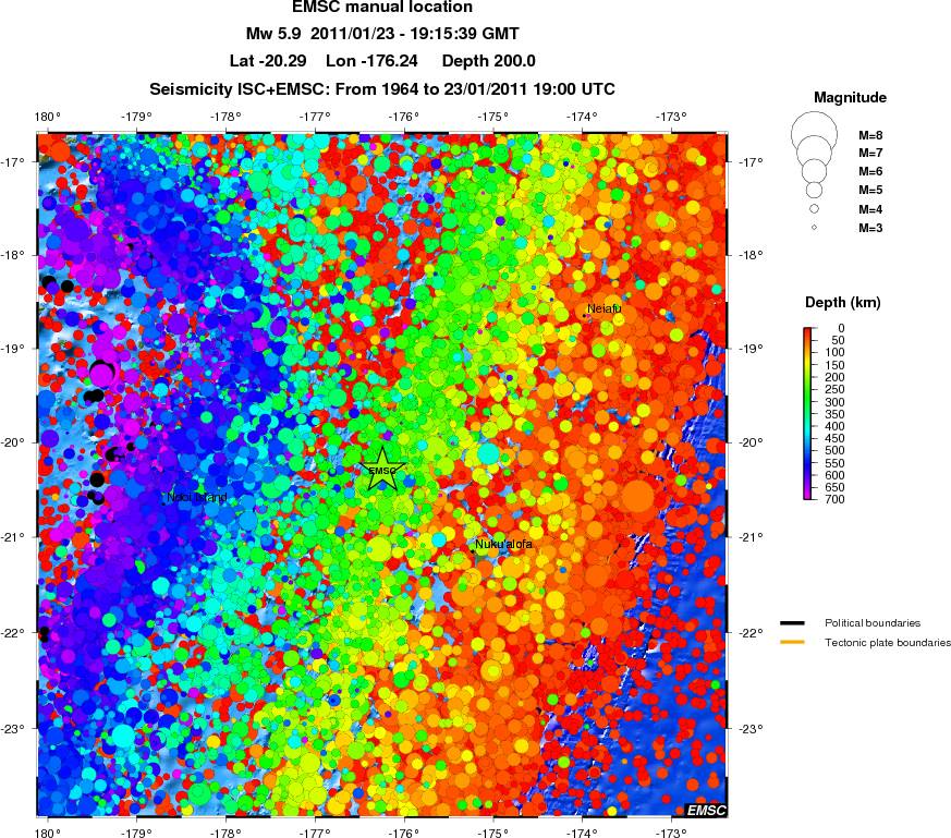 regional depth historical seismicity