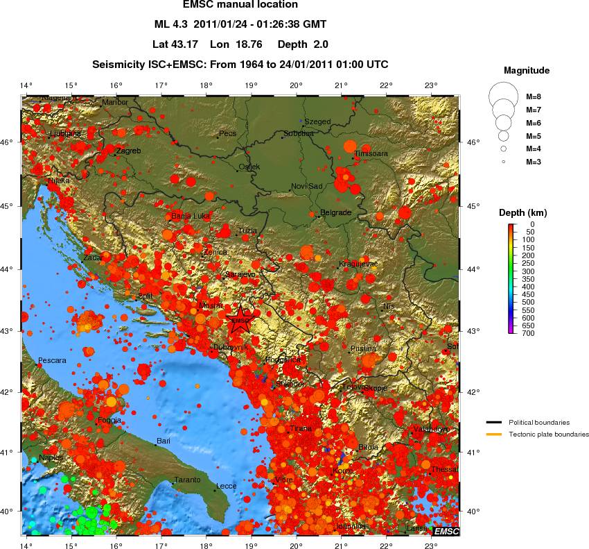 regional depth historical seismicity