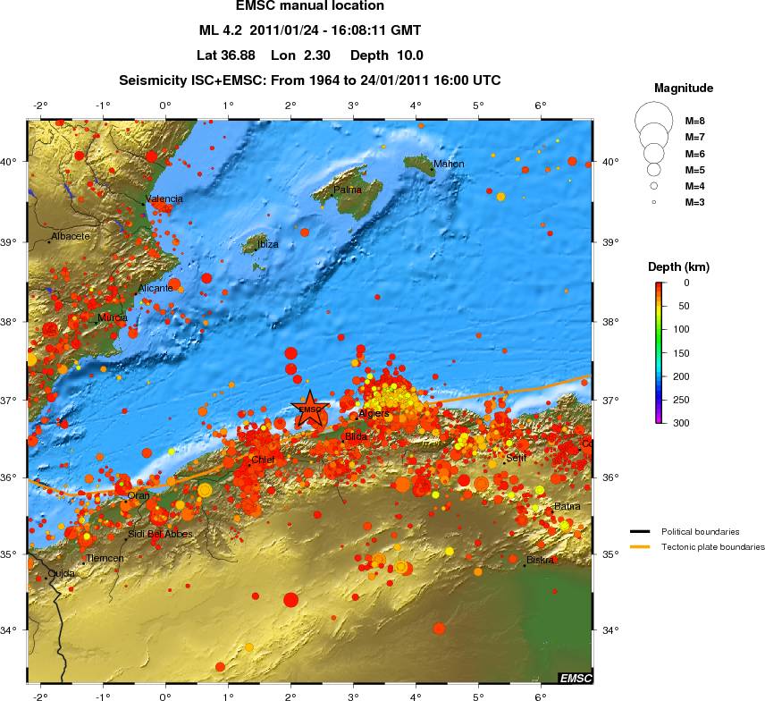 regional depth historical seismicity
