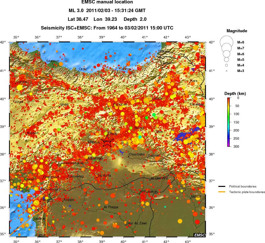 regional depth historical seismicity