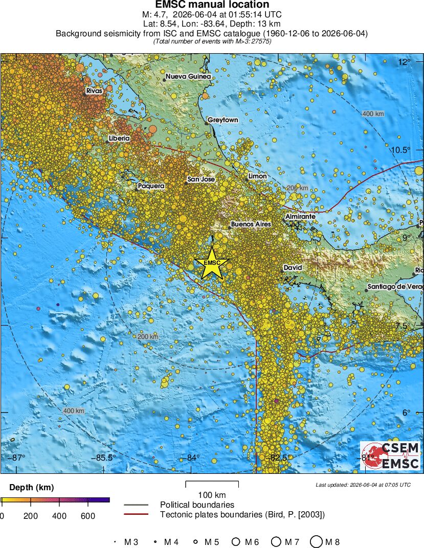 regional depth historical seismicity
