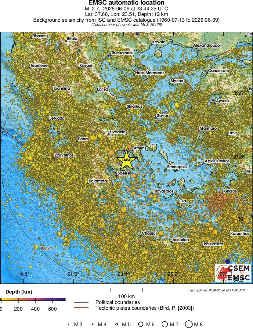 regional depth historical seismicity