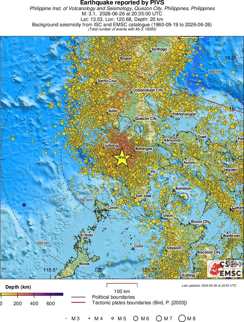 regional depth historical seismicity