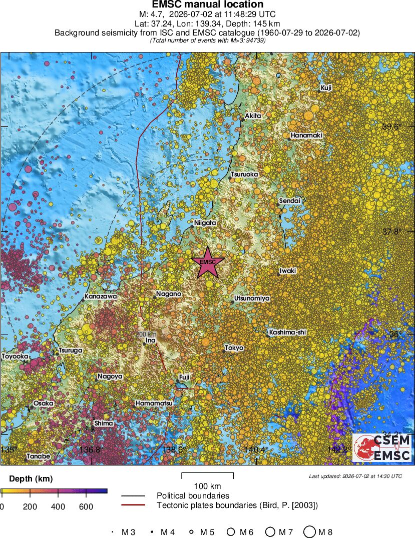 regional depth historical seismicity
