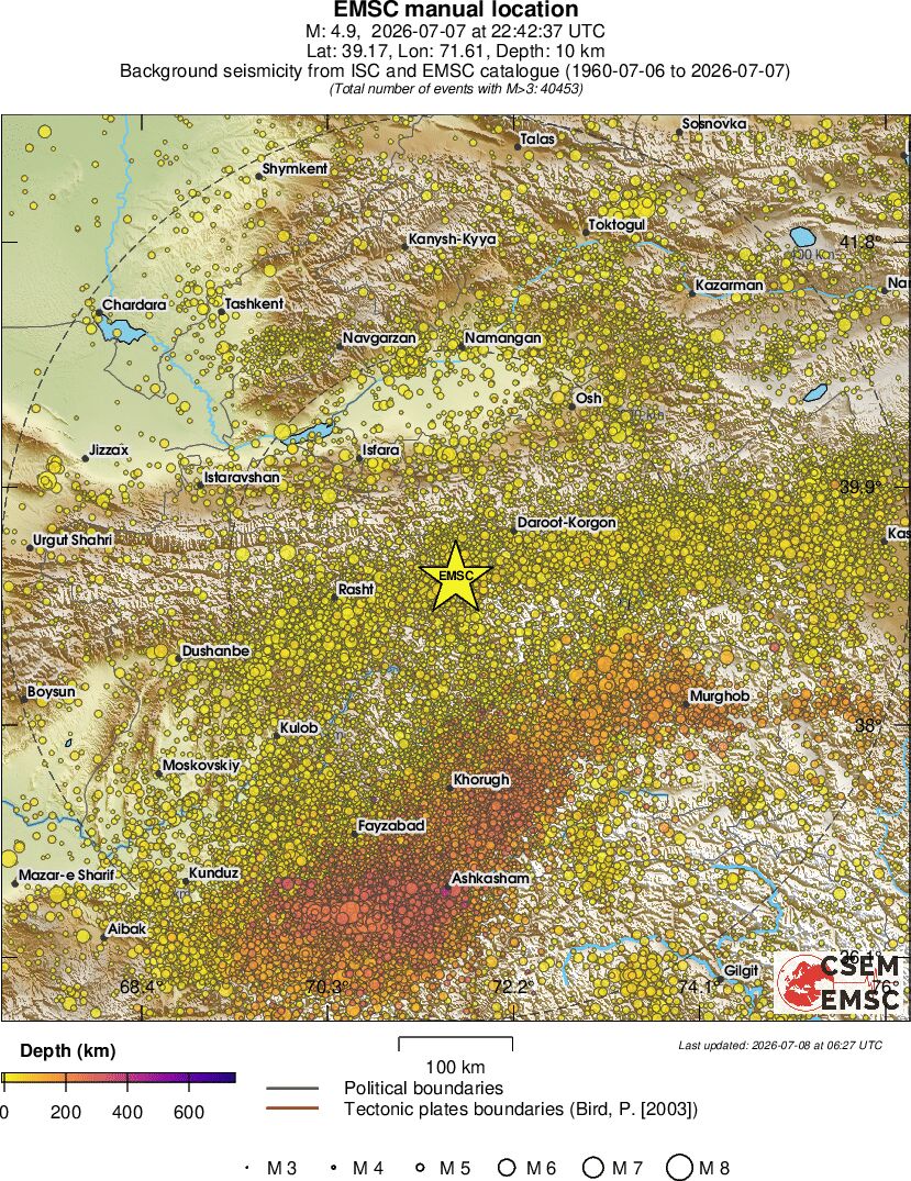 regional depth historical seismicity