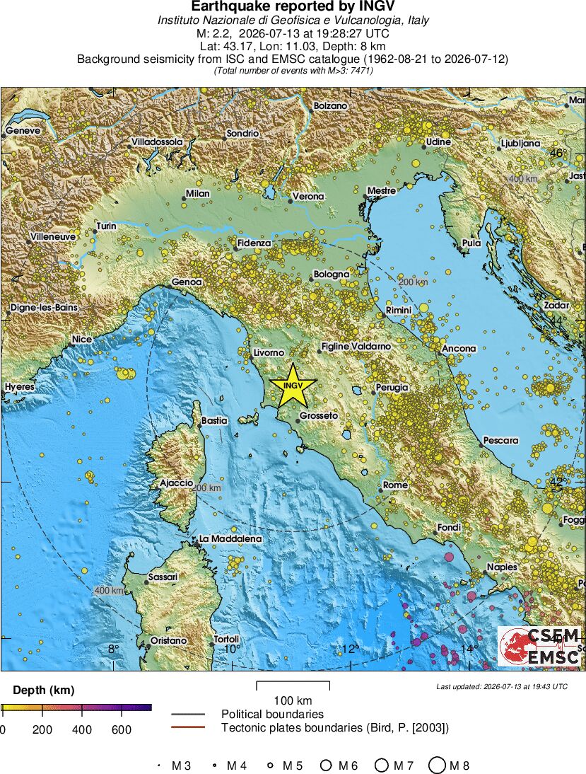 regional depth historical seismicity