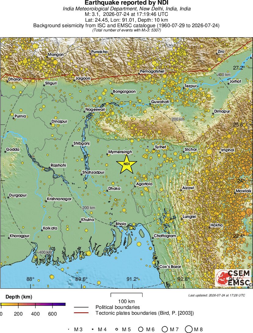 regional depth historical seismicity
