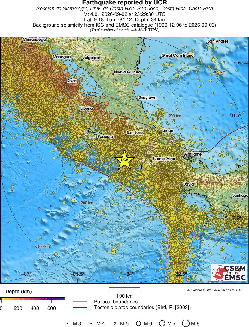 regional depth historical seismicity