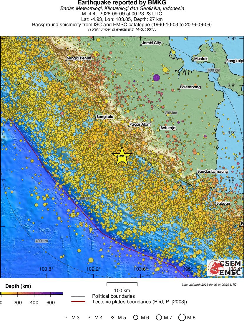 regional depth historical seismicity