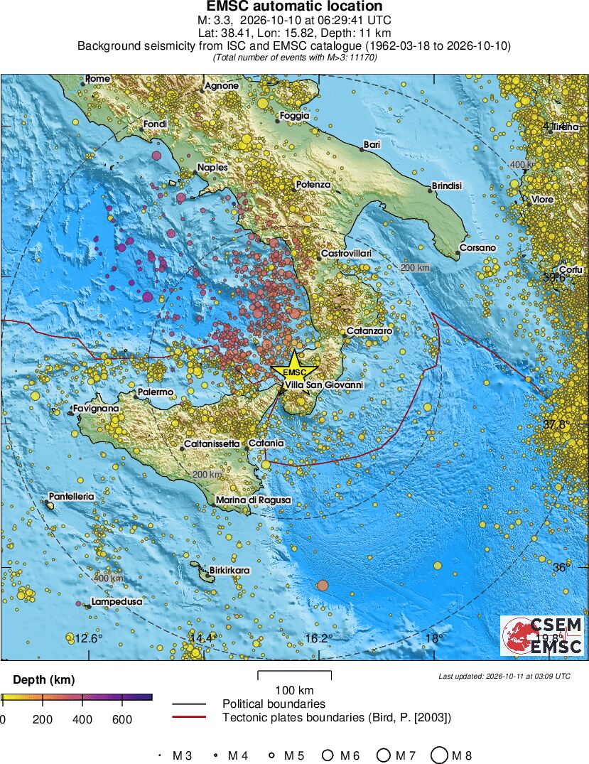 regional depth historical seismicity