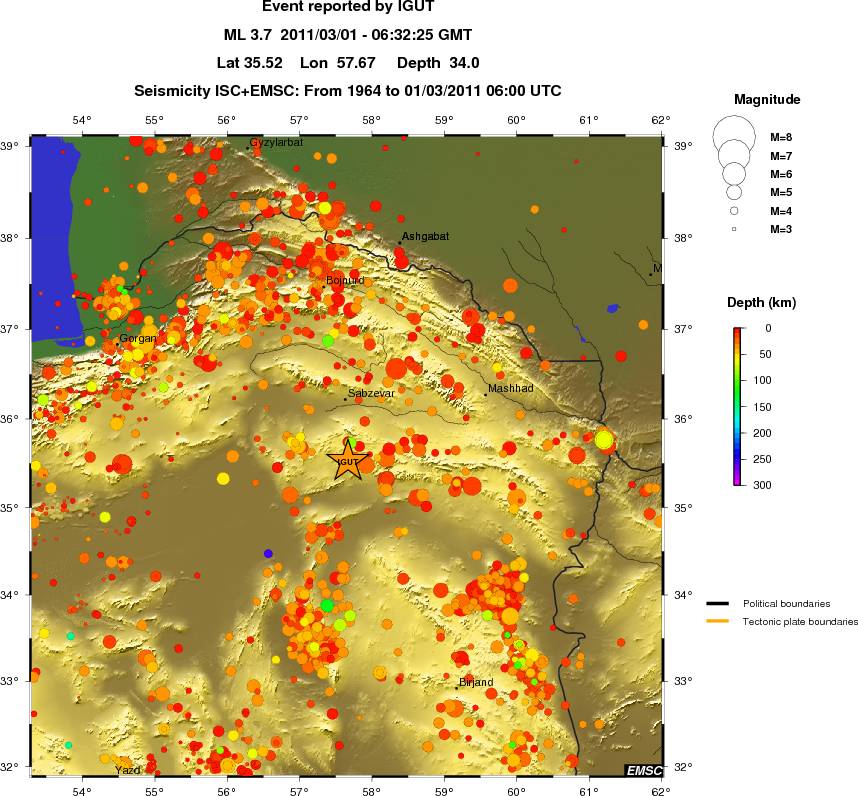 regional depth historical seismicity