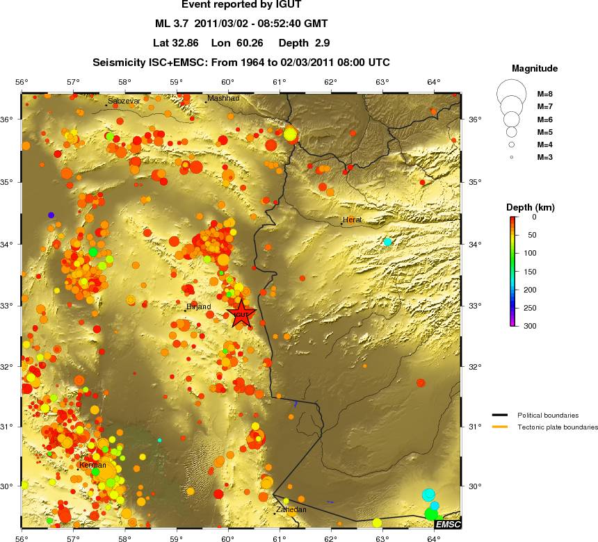 regional depth historical seismicity
